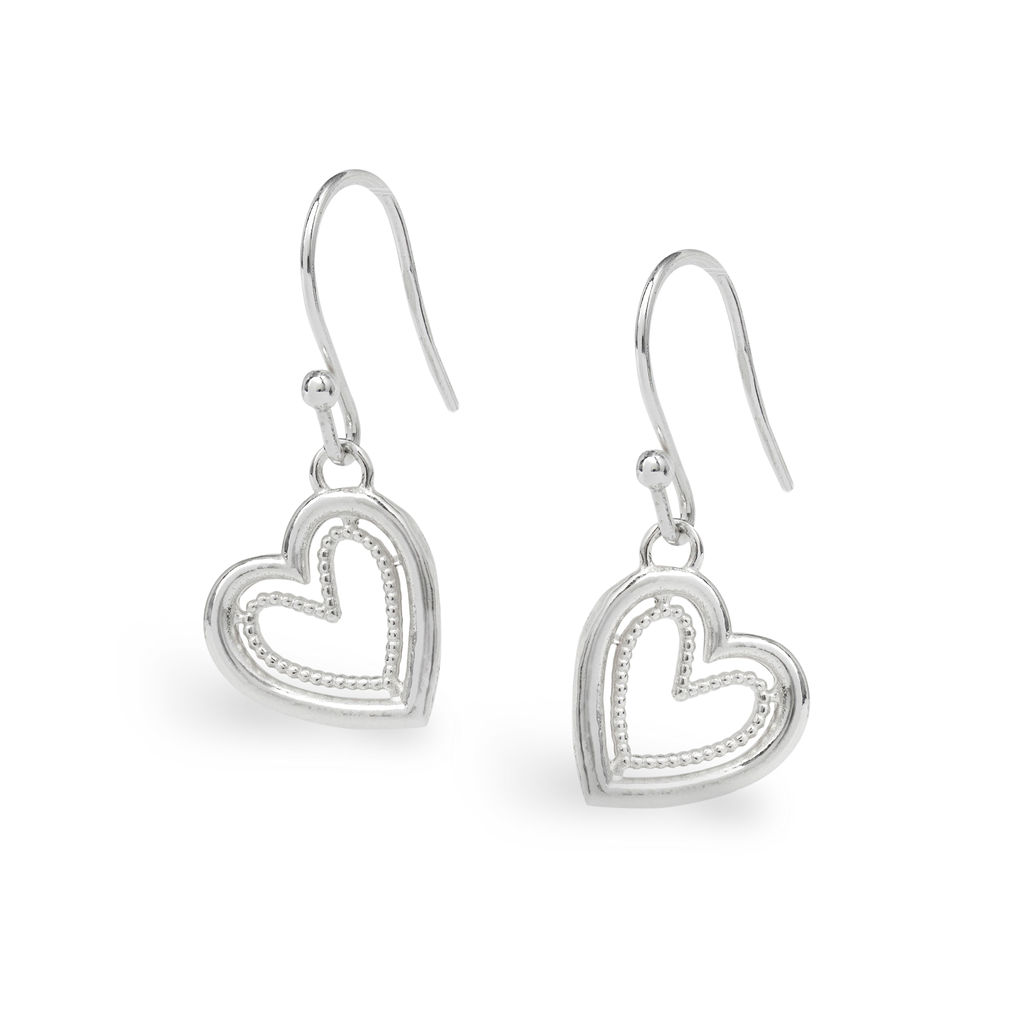 ‘Cariad’ Heart Hook Earrings – Silver