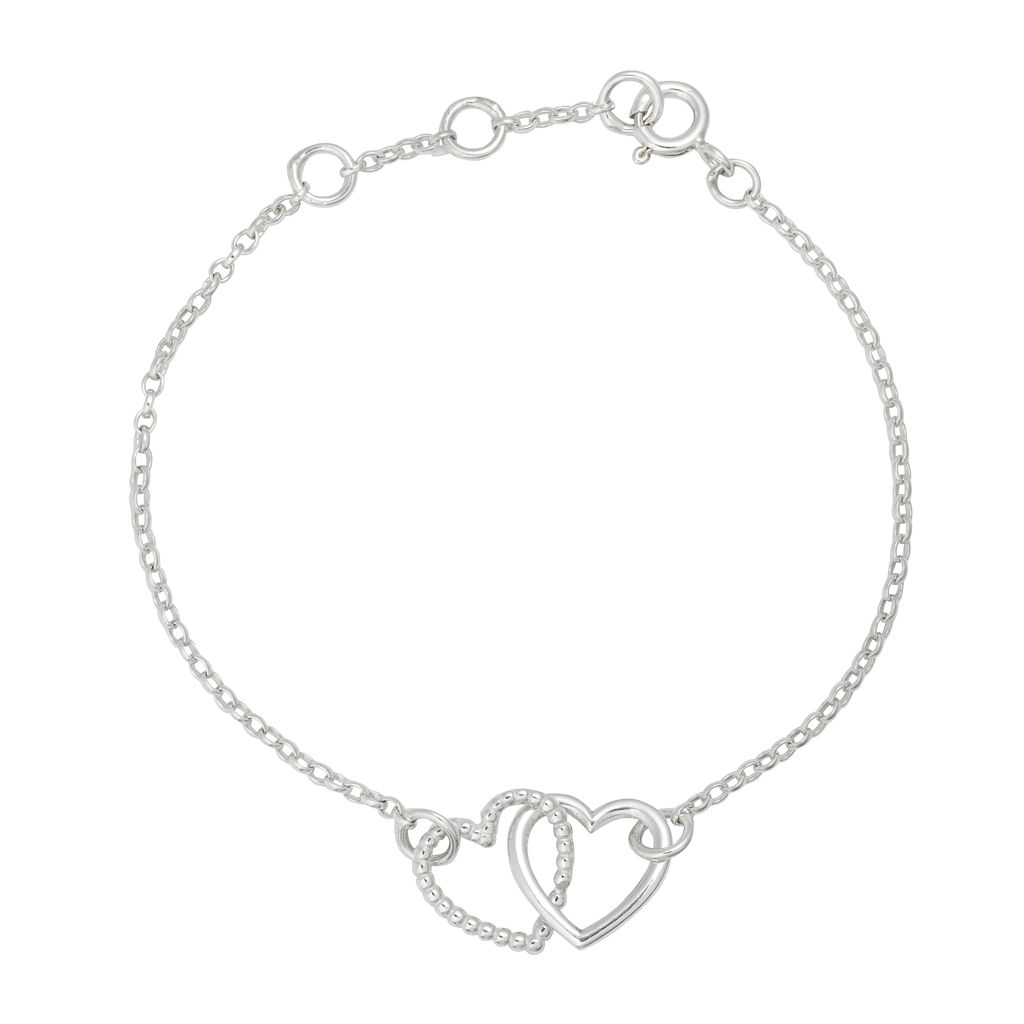 Interlinking Two ‘Cariad’ Hearts Bracelet – Silver