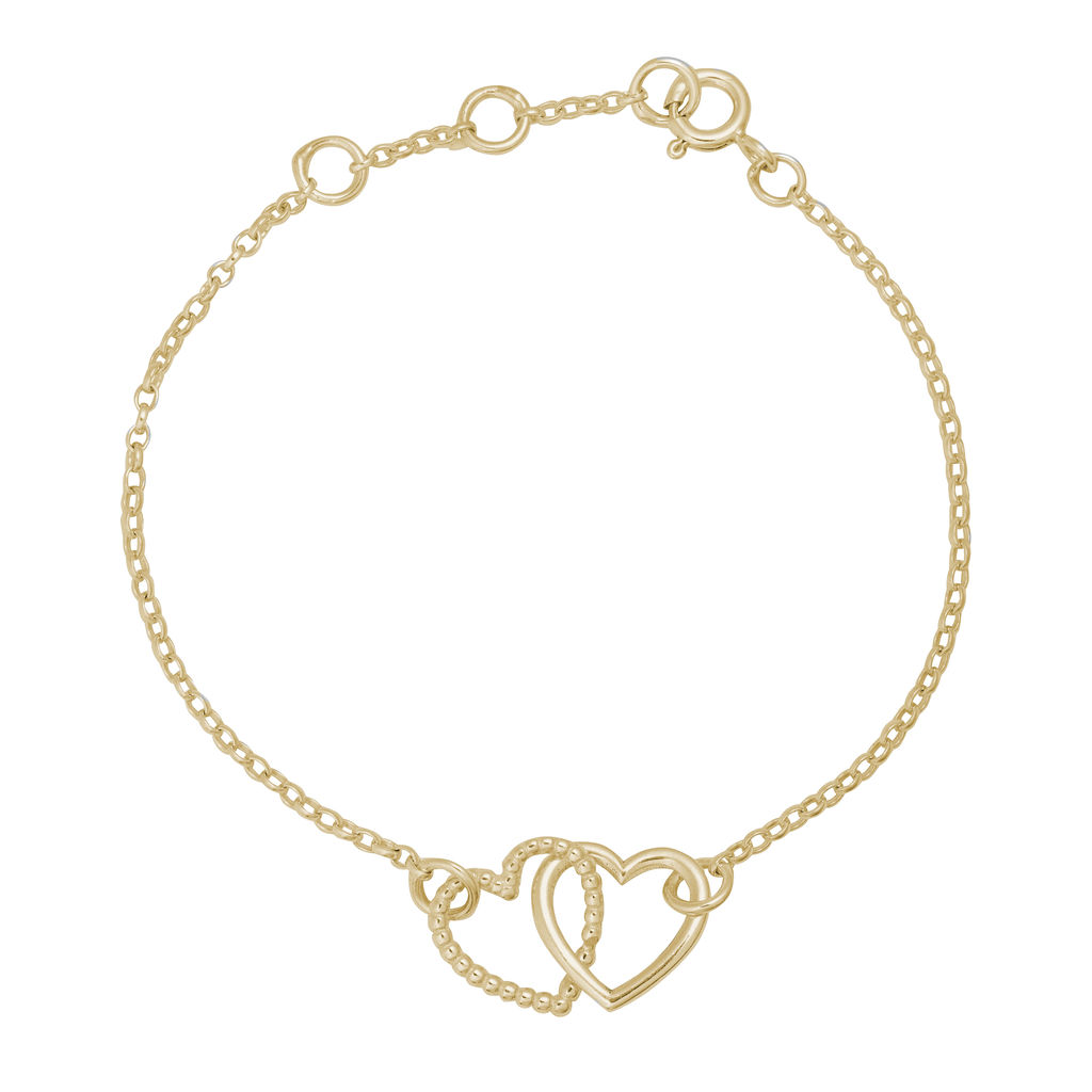 Interlinking Two ‘Cariad’ Hearts Bracelet – Gold