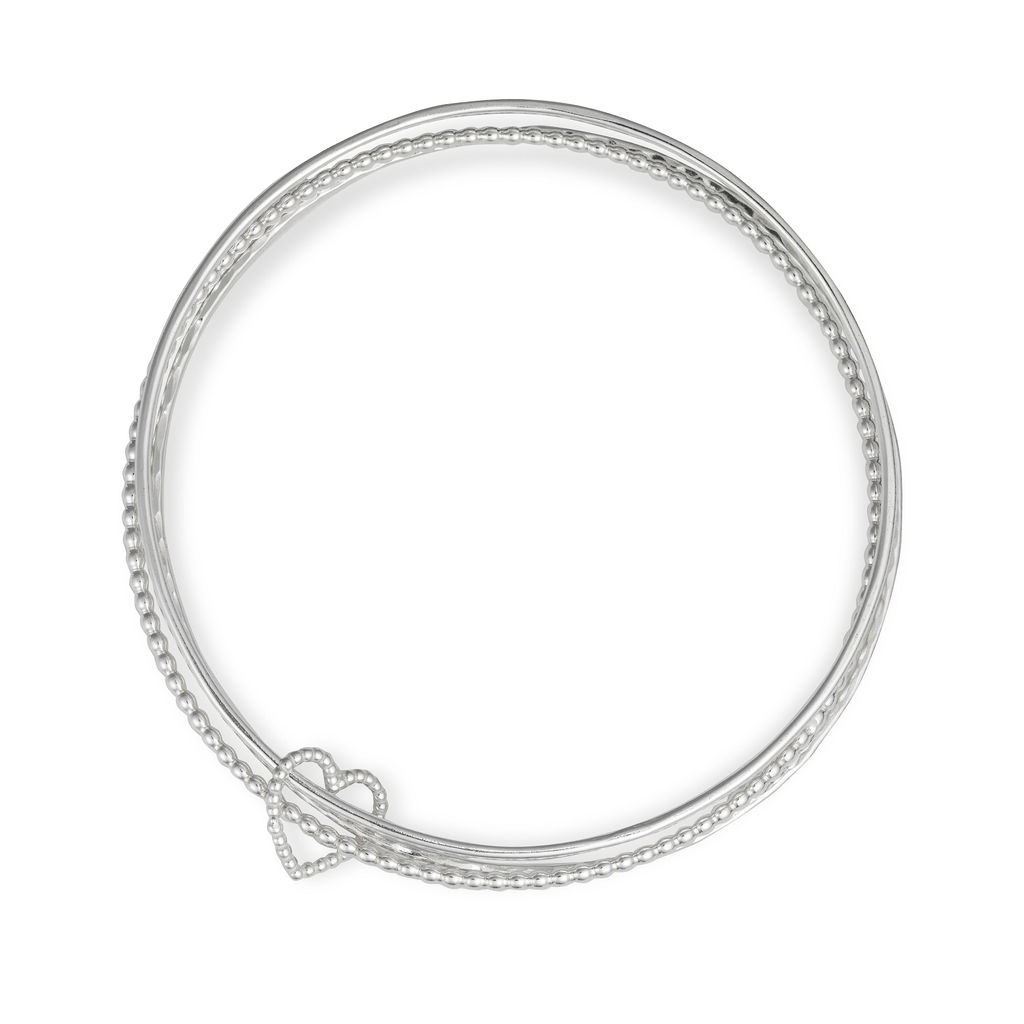 Triple Bangle with ‘Cariad’ Heart Charm – Silver