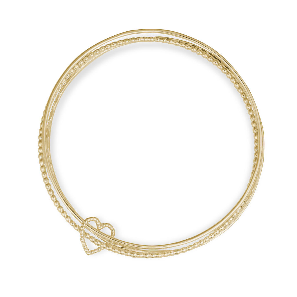 Triple Bangle with ‘Cariad’ Heart Charm – Gold