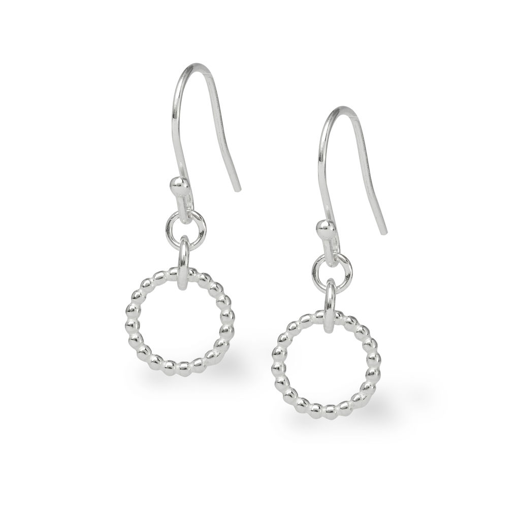 Large Single Beaded Hoop Hook Earring – Silver